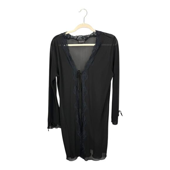 Bed Of Roses Nightie Robe Long Flare Sleeve Tie Black Sheer Lace Women’s M - Picture 1 of 10